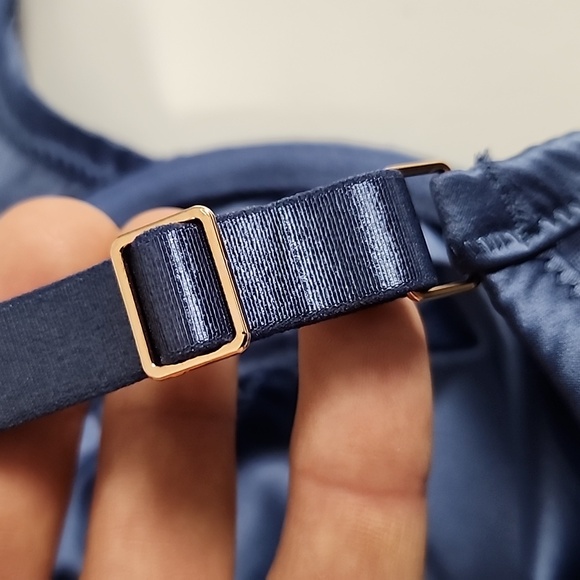 ⭐️2/ $30⭐️ Aerie Blue Satin Lace Rose Gold Hardware Underwire Demi Cup Bra 34DD - Picture 6 of 9